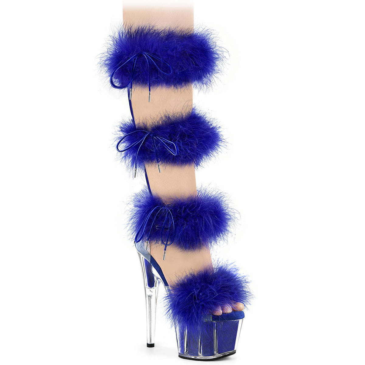 *7" Heel, 2 3/4" PF Marabou Fur Sandal, Back Zip (Pleaser ADO728F/C-BFUR/M)