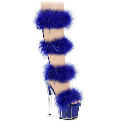 *7" Heel, 2 3/4" PF Marabou Fur Sandal, Back Zip (Pleaser ADO728F/C-BFUR/M)