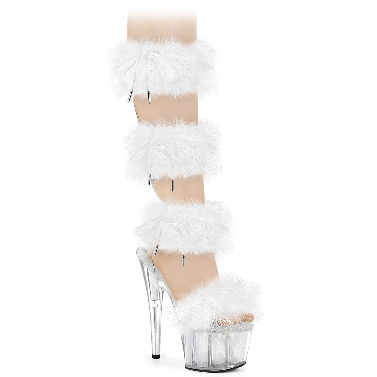 *7" Heel, 2 3/4" PF Marabou Fur Sandal, Back Zip (Pleaser ADO728F/C-BFUR/M)