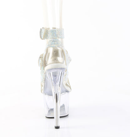 7" Heel, 2 3/4" PF Rhinestoned Dual Buckle T-Strap Sandal (Pleaser ADO756RS/SRS-TPU/C)