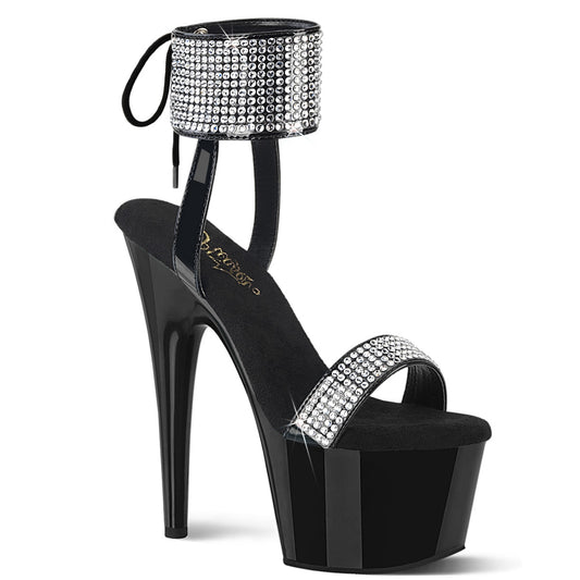 7" Heel, 2 3/4" PF Lace-Up Back Ankle Cuff Sandal w/RS (Pleaser ADO770/B-RS/M)