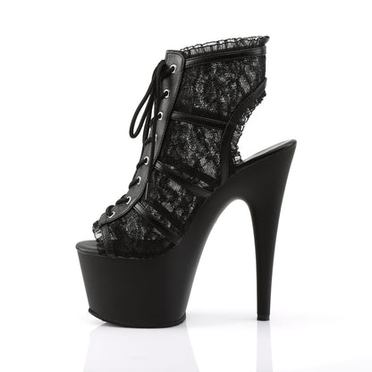 7" Heel, 2 3/4" PF Open Toe/Heel Lace Overlay Bootie (Pleaser ADO796LC/BM/M)