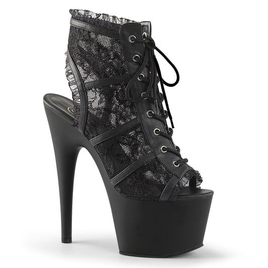 7" Heel, 2 3/4" PF Open Toe/Heel Lace Overlay Bootie (Pleaser ADO796LC/BM/M)