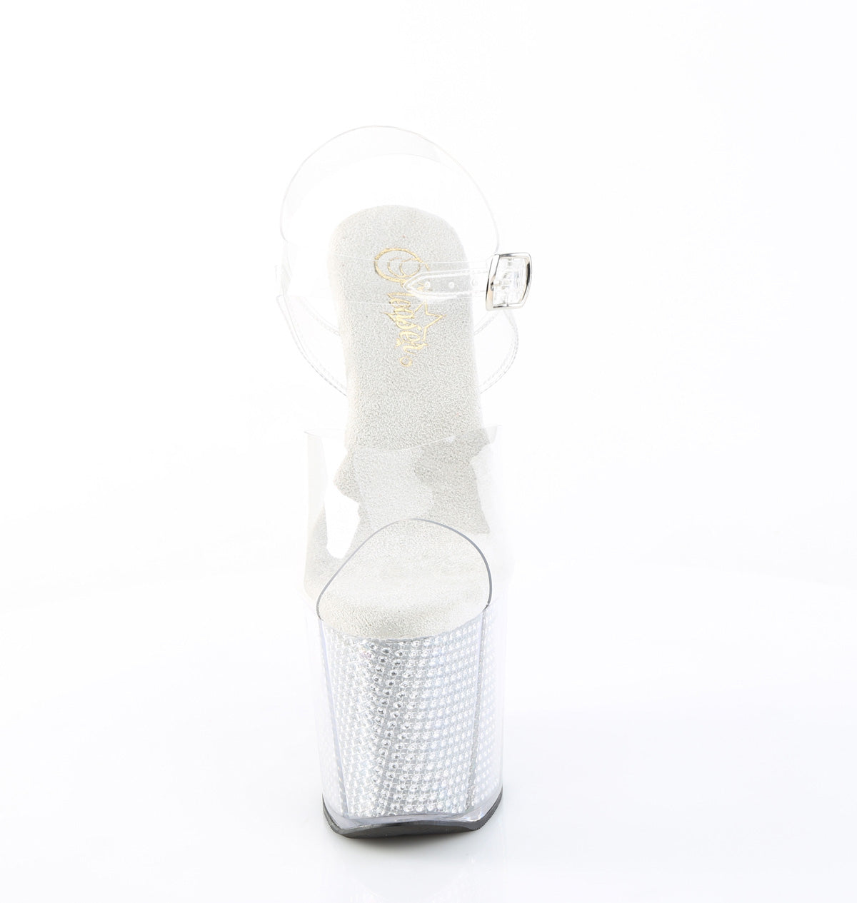 8" Wedge Heel, 3 1/2" PF Ankle Strap Sandal w/Simulated RS (Pleaser AMA808SRS/C/S)