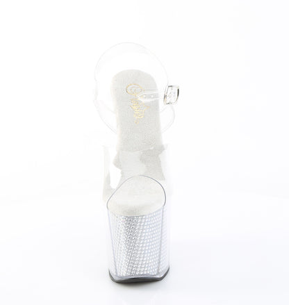 8" Wedge Heel, 3 1/2" PF Ankle Strap Sandal w/Simulated RS (Pleaser AMA808SRS/C/S)
