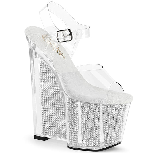 8" Wedge Heel, 3 1/2" PF Ankle Strap Sandal w/Simulated RS (Pleaser AMA808SRS/C/S)