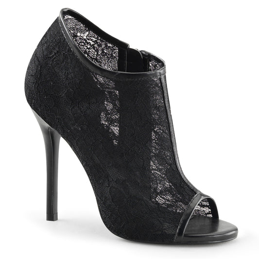 **5" Heel, Open Toe Bootie w/ Lace Overlay Lace Mesh (Fabulicious AMU56/BLC-MS)