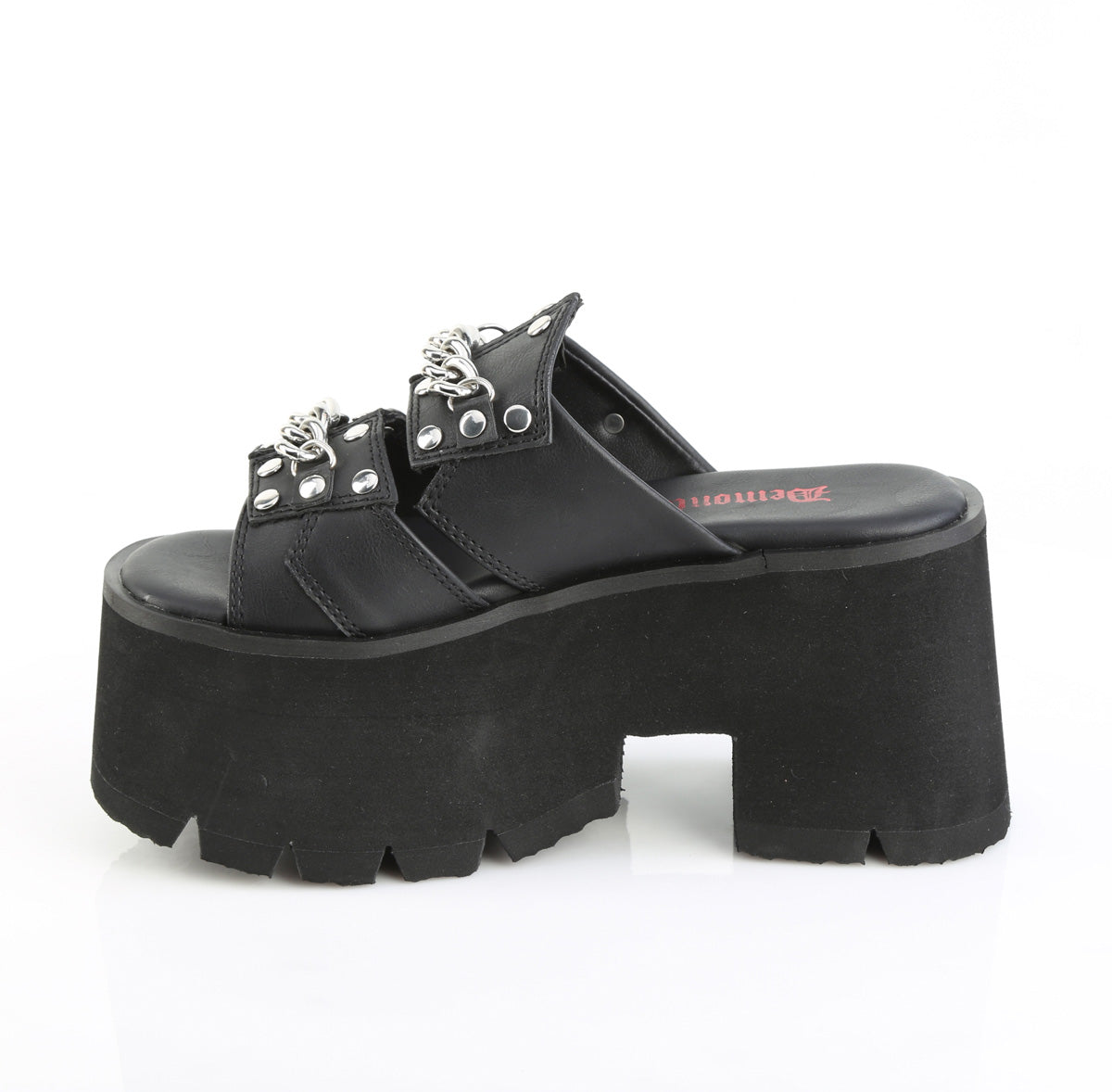 3 1/2" Chunky Heel, 2 1/4" Cut Out PF Slide Sandal (Demonia ASH08/BVL)
