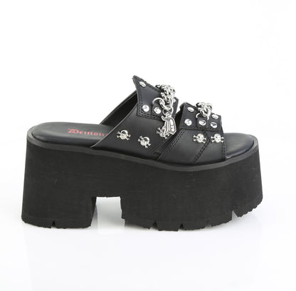 3 1/2" Chunky Heel, 2 1/4" Cut Out PF Slide Sandal (Demonia ASH08/BVL)