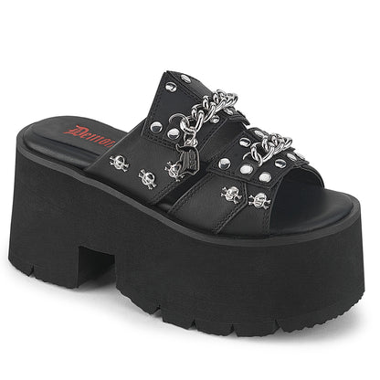 3 1/2" Chunky Heel, 2 1/4" Cut Out PF Slide Sandal (Demonia ASH08/BVL)