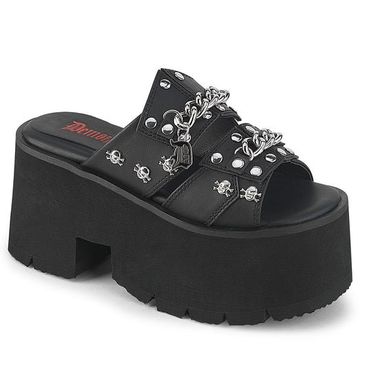 3 1/2" Chunky Heel, 2 1/4" Cut Out PF Slide Sandal (Demonia ASH08/BVL)