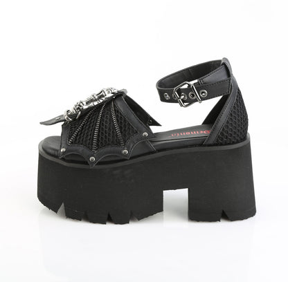 3 1/2" Chunky Heel, 2 1/4" Cut Out PF Ankle Strap Sandal (Demonia ASH11/BVL)