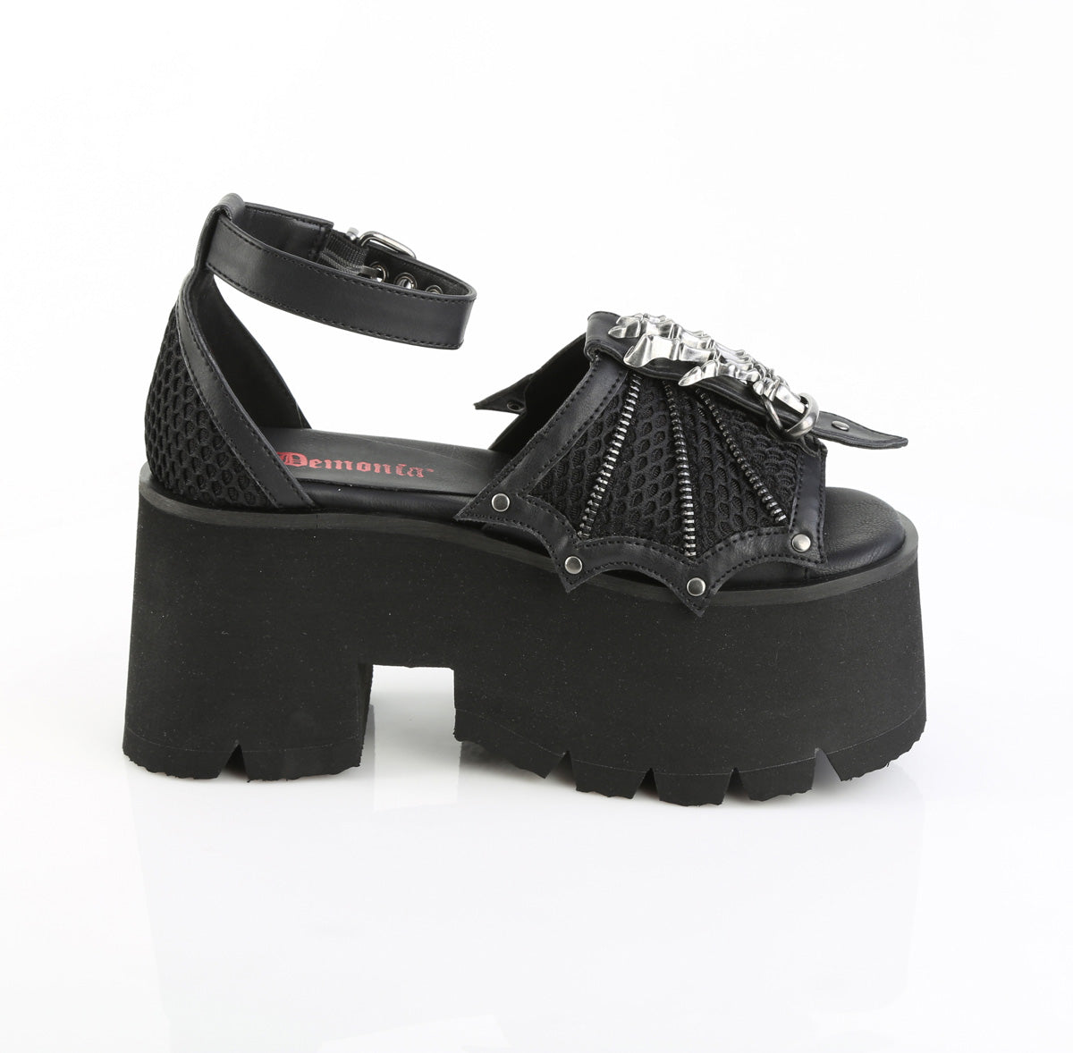 3 1/2" Chunky Heel, 2 1/4" Cut Out PF Ankle Strap Sandal (Demonia ASH11/BVL)