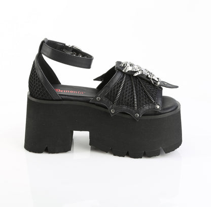 3 1/2" Chunky Heel, 2 1/4" Cut Out PF Ankle Strap Sandal (Demonia ASH11/BVL)