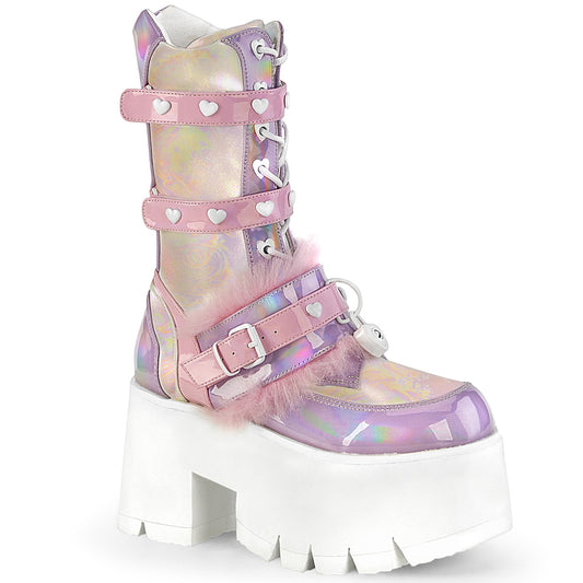 *3 1/2" Chunky Heel, 2 1/4" PF Lace-Up Mid-Calf BT,Side Zip (Demonia ASH120/BP-LVHG)