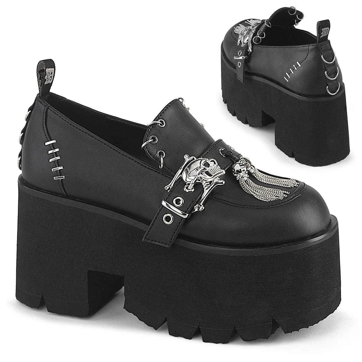 3 1/2" Chunky Heel, 2 1/4" PF Lace-Up Loafer (Demonia ASH38/BVL)