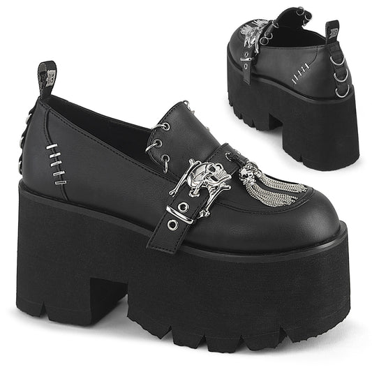3 1/2" Chunky Heel, 2 1/4" PF Lace-Up Loafer (Demonia ASH38/BVL)