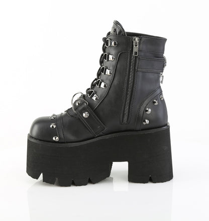 3 1/2" Chunky Heel, 2 1/4" PF Lace-Up Ankle BT, Side Zip (Demonia ASH52/BVL)
