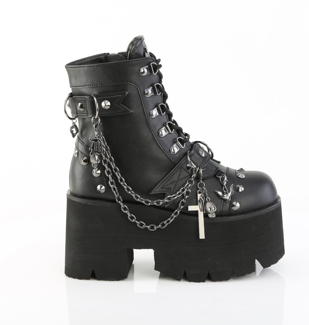 3 1/2" Chunky Heel, 2 1/4" PF Lace-Up Ankle BT, Side Zip (Demonia ASH52/BVL)