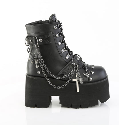 3 1/2" Chunky Heel, 2 1/4" PF Lace-Up Ankle BT, Side Zip (Demonia ASH52/BVL)