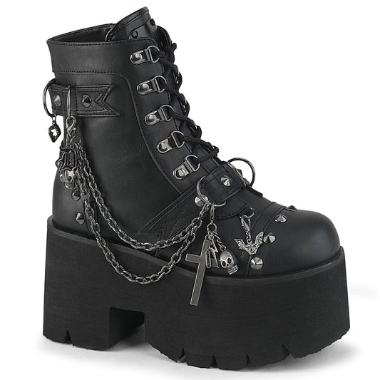 3 1/2" Chunky Heel, 2 1/4" PF Lace-Up Ankle BT, Side Zip (Demonia ASH52/BVL)