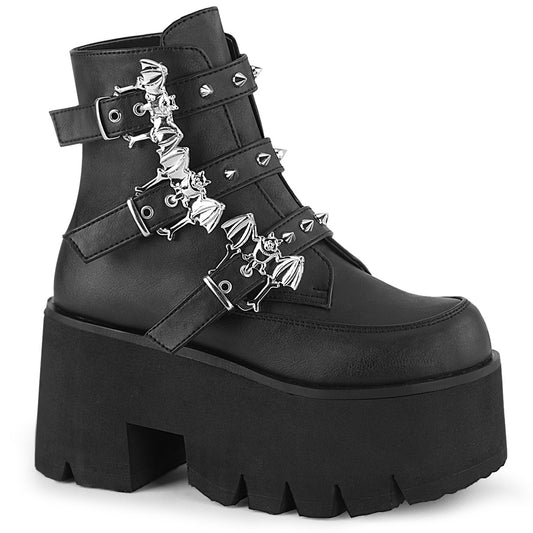 3 1/2" Chunky Heel, 2 1/4" Cut Out PF Ankle Boot (Demonia ASH55/BVL)