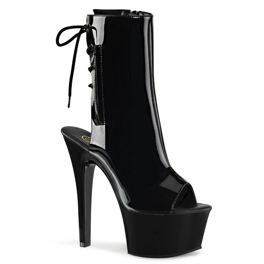 6" Heel, 2 1/4" PF Open Toe/Heel Ankle Boot, Side Zip (Pleaser ASP1018/B/M)