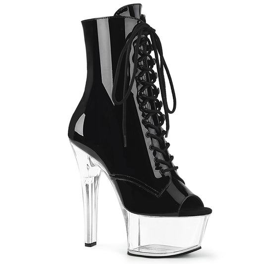 *6" Heel, 2 1/4" PF Open Toe Lace-Up Ankle Boot, Side Zip (Pleaser ASP1021/B/C)