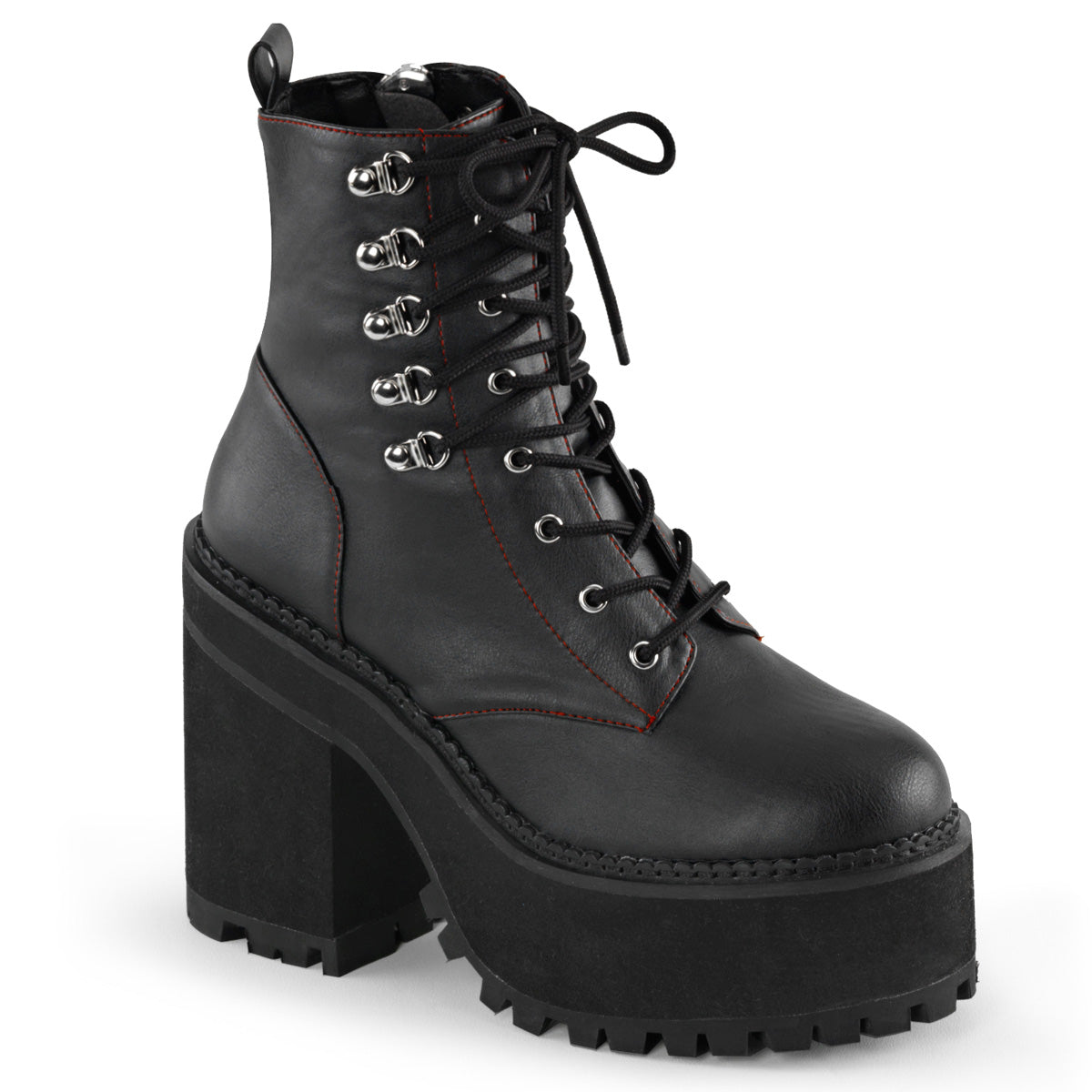 4 3/4" Heel, 2 1/4" PF D-Ring Lace-Up Ankle Boot, Side Zip (Demonia ASST100/BVL)