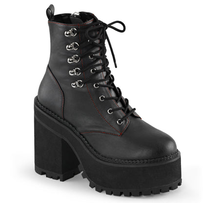 4 3/4" Heel, 2 1/4" PF D-Ring Lace-Up Ankle Boot, Side Zip (Demonia ASST100/BVL)