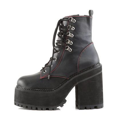 4 3/4" Heel, 2 1/4" PF D-Ring Lace-Up Ankle Boot, Side Zip (Demonia ASST100/BVL)