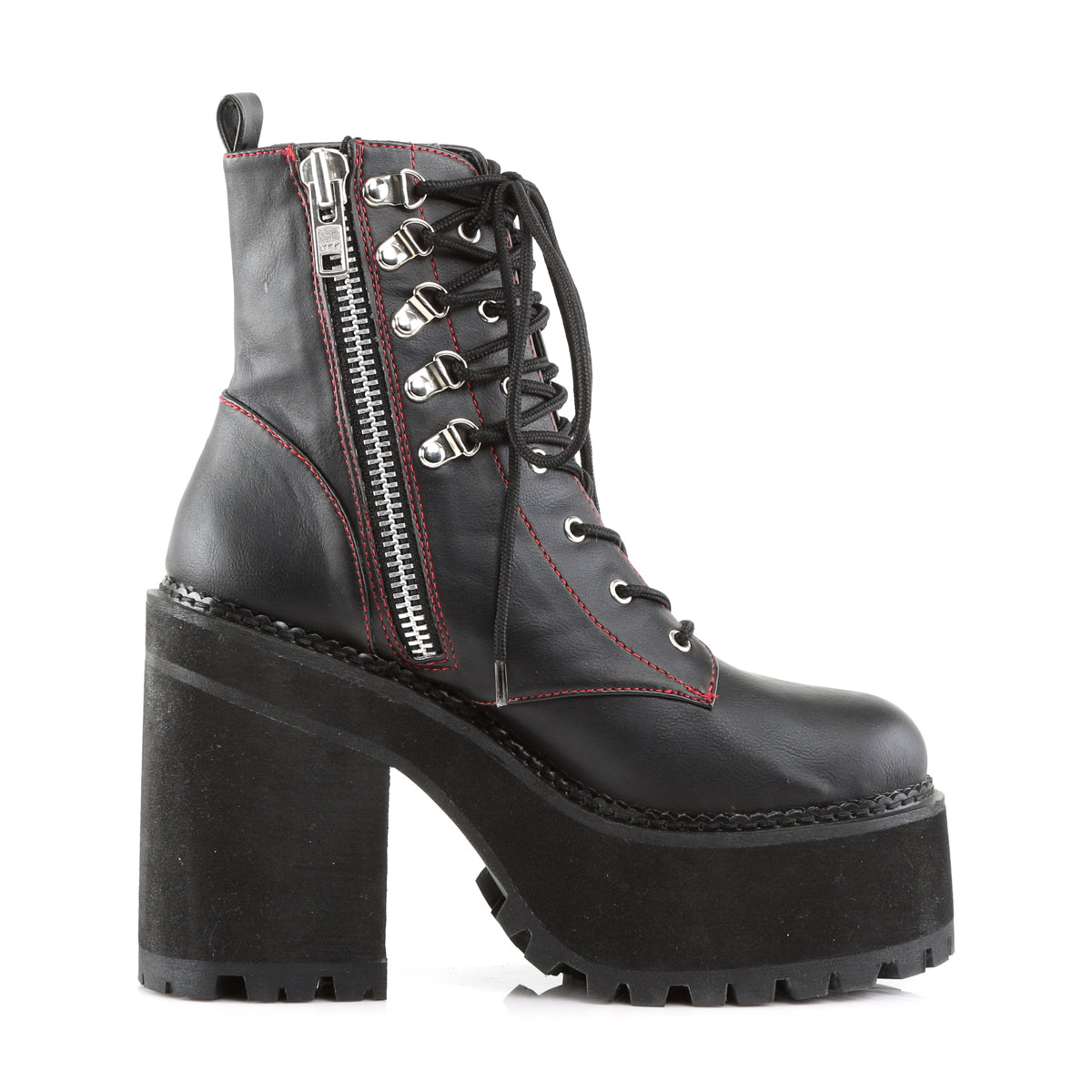 4 3/4" Heel, 2 1/4" PF D-Ring Lace-Up Ankle Boot, Side Zip (Demonia ASST100/BVL)