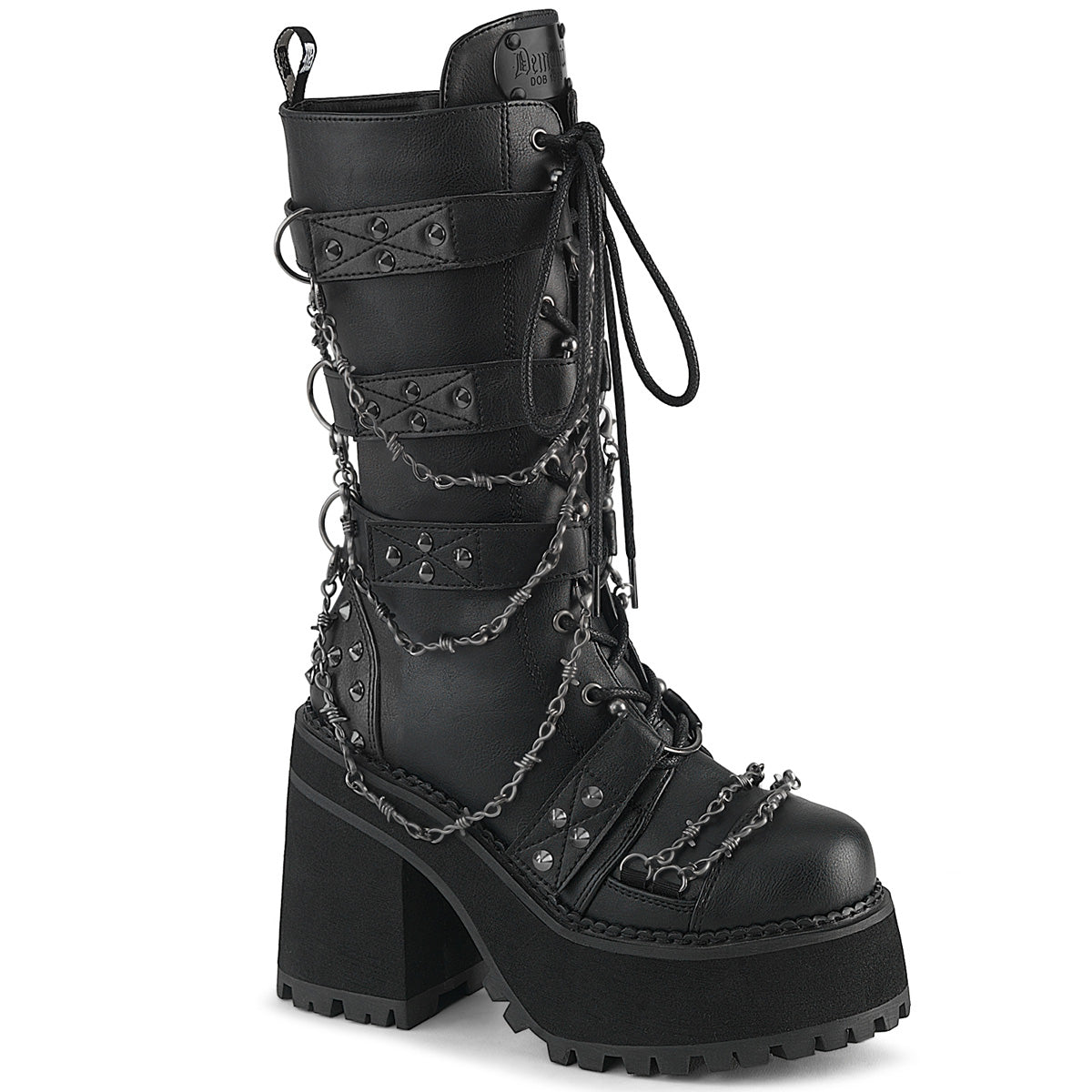 4 3/4" Heel, 2 1/4" PF Lace-Up Mid-Calf Boot, Side Zip (Demonia ASST117/BVL)