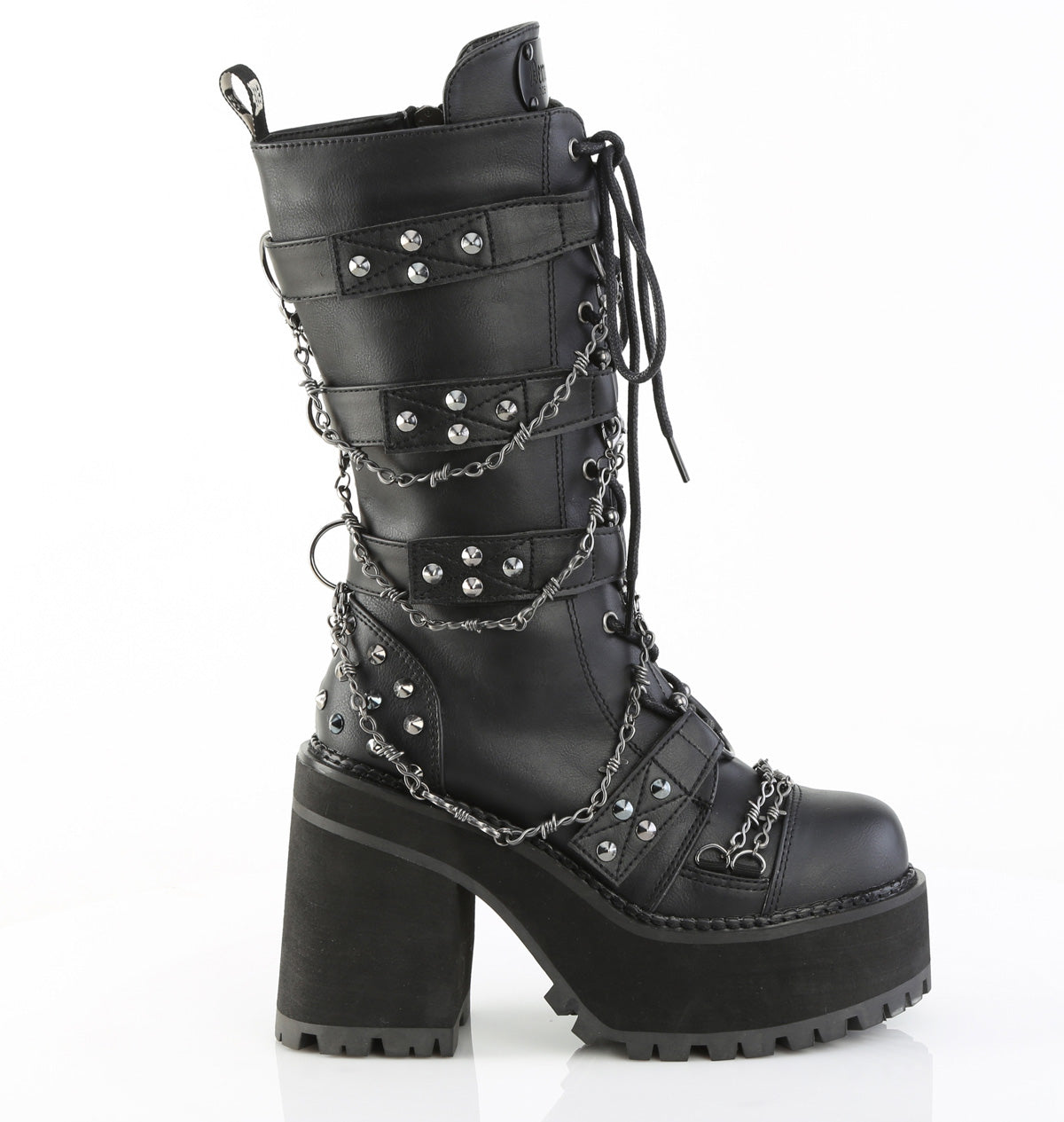 4 3/4" Heel, 2 1/4" PF Lace-Up Mid-Calf Boot, Side Zip (Demonia ASST117/BVL)