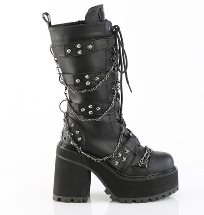 4 3/4" Heel, 2 1/4" PF Lace-Up Mid-Calf Boot, Side Zip (Demonia ASST117/BVL)