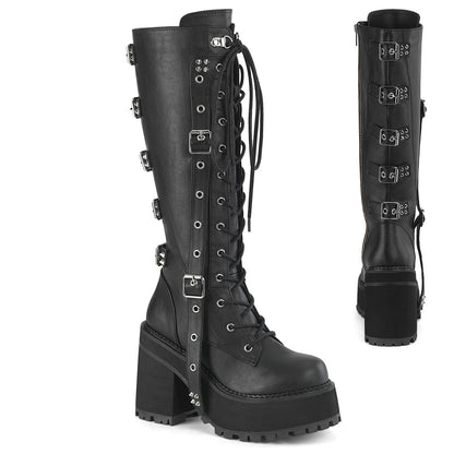 4 3/4" Heel, 2 1/4" PF Lace-Up Knee High Boot, Inside Zip (Demonia ASST218/BVL)
