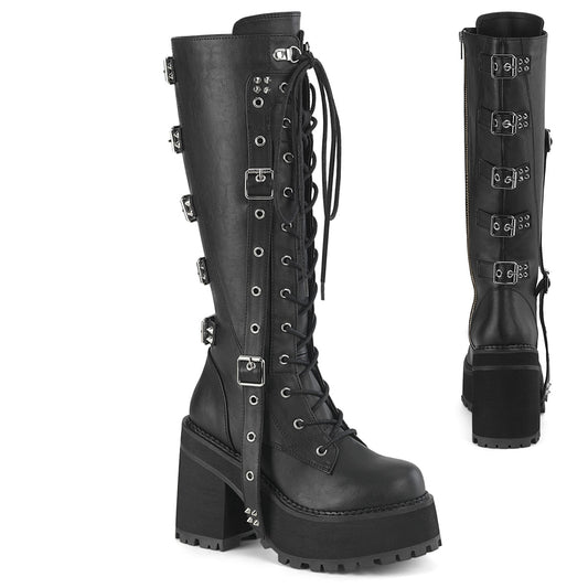 4 3/4" Heel, 2 1/4" PF Lace-Up Knee High Boot, Inside Zip (Demonia ASST218/BVL)