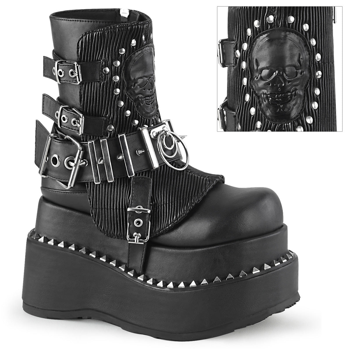 4 1/2" Tiered PF Lace-Up Ankle Boot, Side Zip (Demonia BEAR150/BVL)
