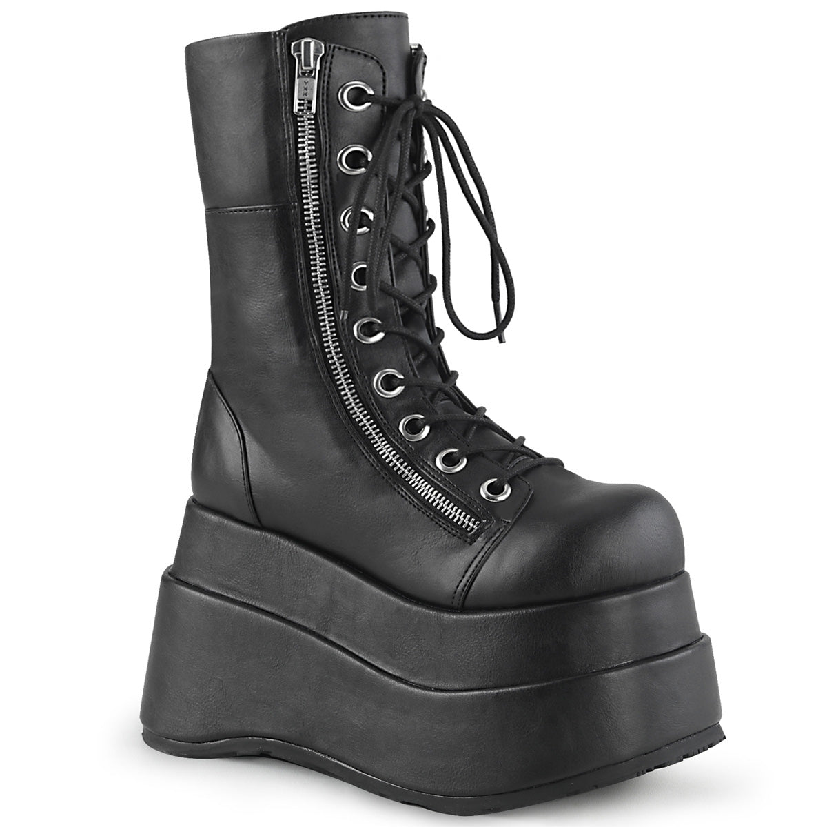 4 1/2" Tiered PF Lace-Up Mid-Calf Boot, Inner & Outer Zip (Demonia BEAR265/BVL)