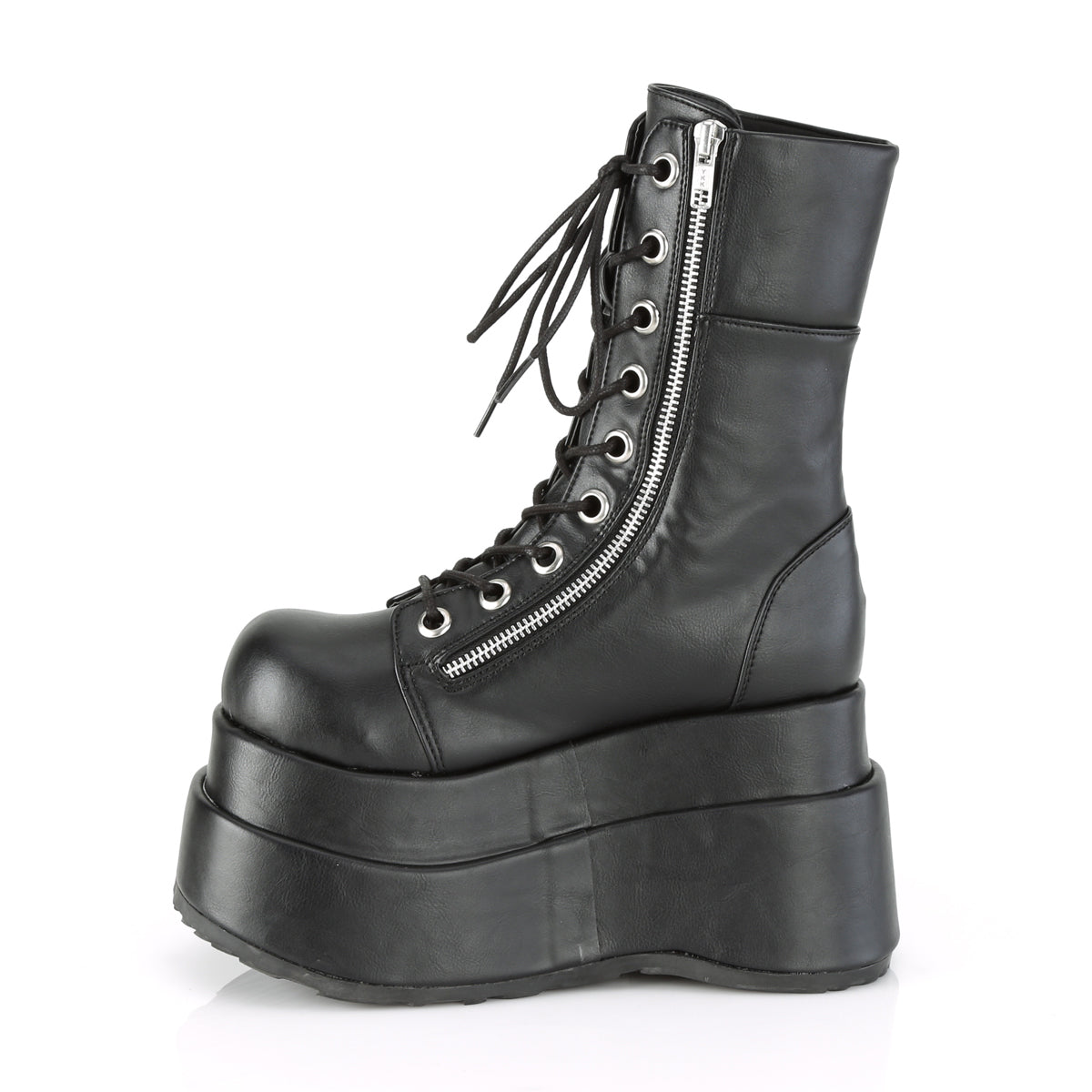 4 1/2" Tiered PF Lace-Up Mid-Calf Boot, Inner & Outer Zip (Demonia BEAR265/BVL)