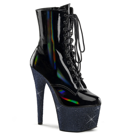 *7" Heel, 2 3/4" PF Front Lace-Up Ankle Boot w/RS, Side Zip (Pleaser BEJ1020-7/BHG/MDBRS)
