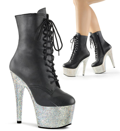*7" Heel, 2 3/4" PF Front Lace-Up Ankle Boot w/RS, Side Zip (Pleaser BEJ1020-7/BHG/MDBRS)