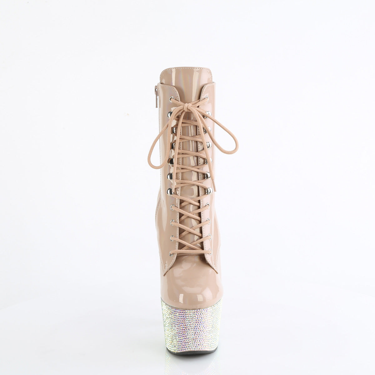 *7" Heel, 2 3/4" PF Front Lace-Up Ankle Boot w/RS, Side Zip (Pleaser BEJ1020-7/BHG/MDBRS)