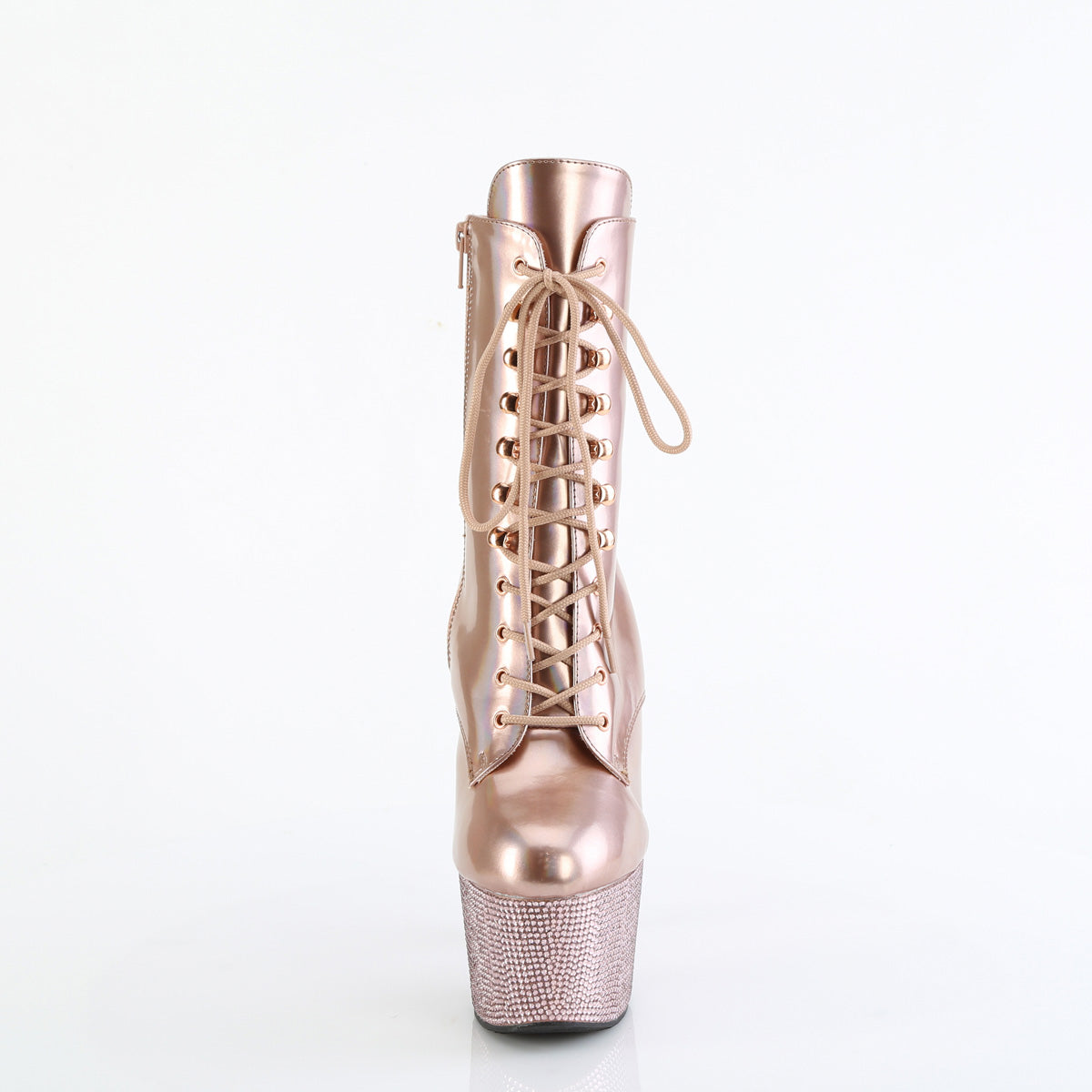 *7" Heel, 2 3/4" PF Front Lace-Up Ankle Boot w/RS, Side Zip (Pleaser BEJ1020-7/BHG/MDBRS)