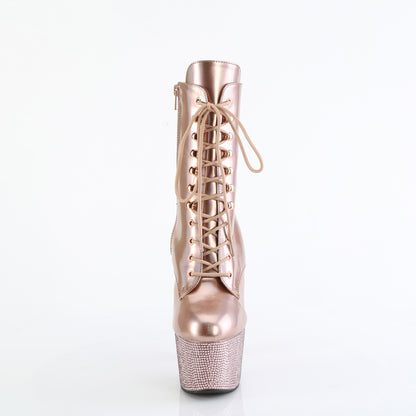*7" Heel, 2 3/4" PF Front Lace-Up Ankle Boot w/RS, Side Zip (Pleaser BEJ1020-7/BHG/MDBRS)