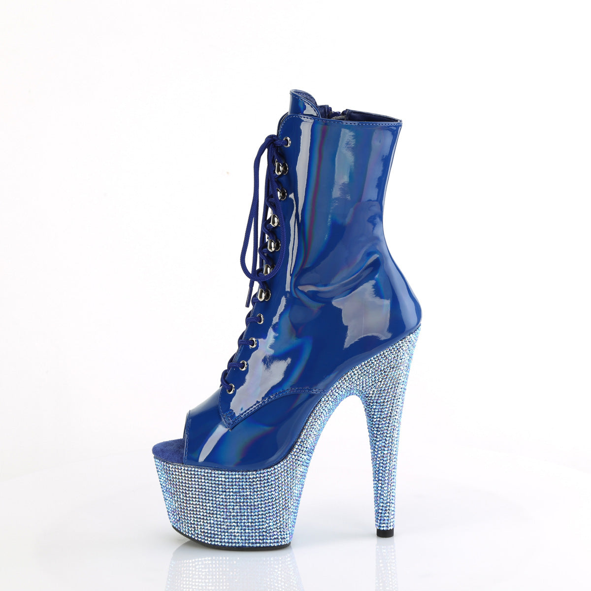 *7" Heel, 2 3/4" PF Peep Toe Ankle Boot w/RS, Side Zip (Pleaser BEJ1021-7/BLHG/BLRS)
