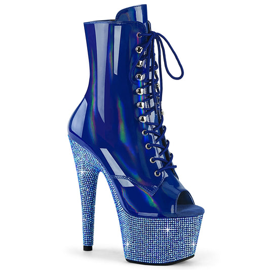 *7" Heel, 2 3/4" PF Peep Toe Ankle Boot w/RS, Side Zip (Pleaser BEJ1021-7/BLHG/BLRS)