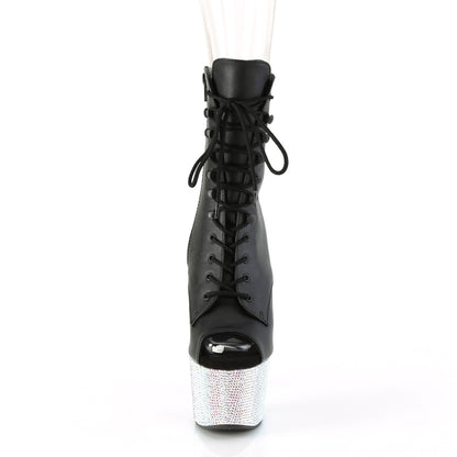 *7" Heel, 2 3/4" PF Peep Toe Ankle Boot w/RS, Side Zip (Pleaser BEJ1021-7/BLHG/BLRS)