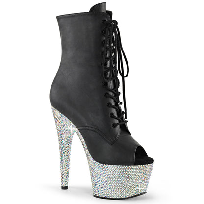 *7" Heel, 2 3/4" PF Peep Toe Ankle Boot w/RS, Side Zip (Pleaser BEJ1021-7/BLHG/BLRS)