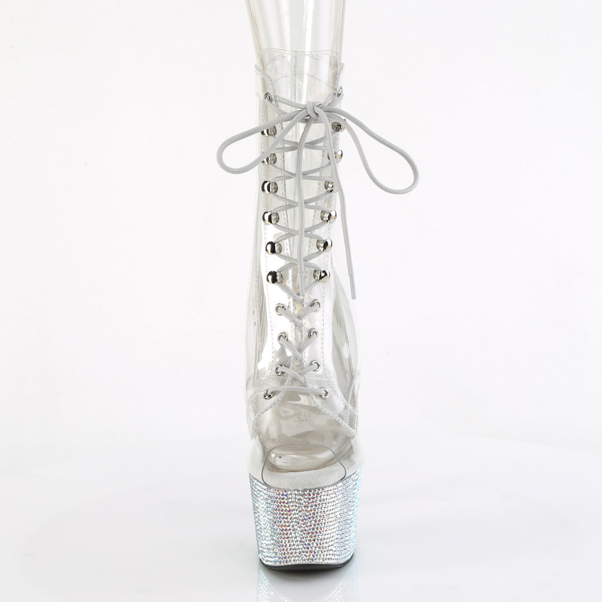 *7" Heel, 2 3/4" PF Peep Toe Lace-Up Front Ankle Boot w/RS (Pleaser BEJ1021C-7/C/SRS)